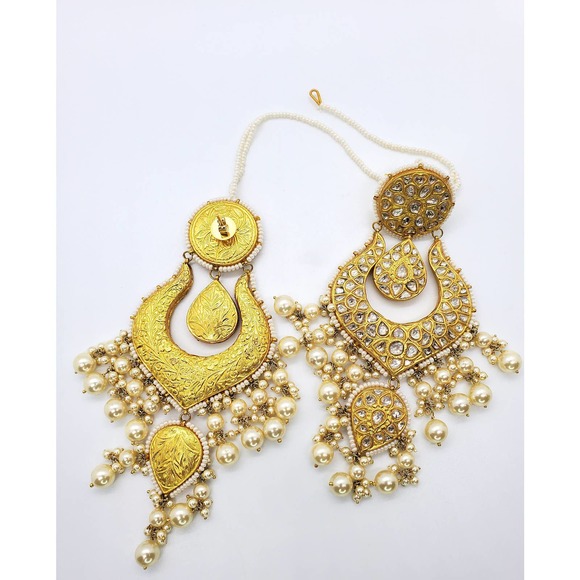 22kt Yellow Gold Kundan Polki Earring - Picture 5 of 7